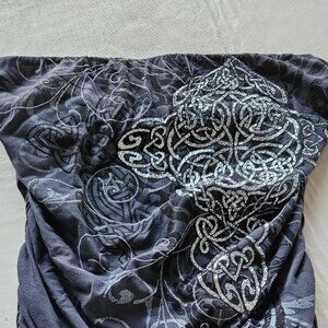 Strapless Size Medium Silky Party Top Has Silver Free flowing Design